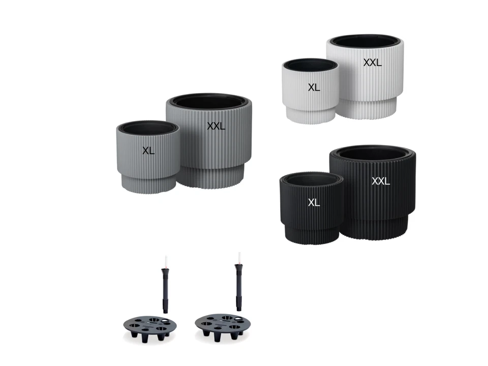 Blumenkübel Blumentopf mit Bewässerung Einsatz Rund Rillen 3 Farben XL/XXL Groß - Bild 4 von 4