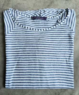Violeta by MANGO Leichter Pulli, Shirt ~ Gr. L ~ Hellblau-Weiß gestreift Maritim