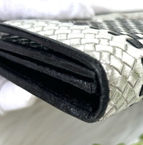 PRADA Braided Leather Madras Long Wallet Silver/Black - Picture 8 of 22