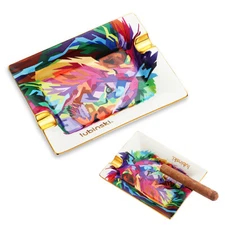 LUBINSKI Large Ceramic Cigar Ashtray Holder 2 Cigars Pattern Decoration Home Ash