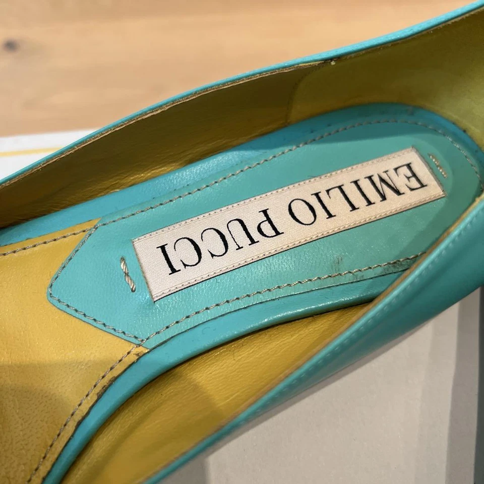 Zapatos planos Emilio Pucci, talla EU35/US5.5, azul, cuero genuino Foto 3 de 4