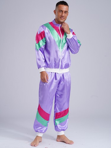 Mens Tracksuit 70s 80s 90s Style 70s Disco Dancewear Hippie Costumes Contrast - Picture 10 of 62