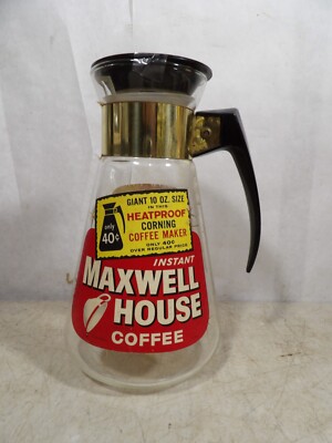 Vintage 1960s/70s Maxwell House Corning Glass Coffee Maker NOS 10oz Advertising