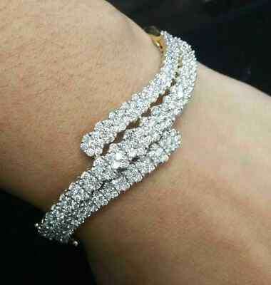 Pretty Cluster Bangle Bracelet 14k Yellow Gold Over 7 Ct Round Simulated Diamond