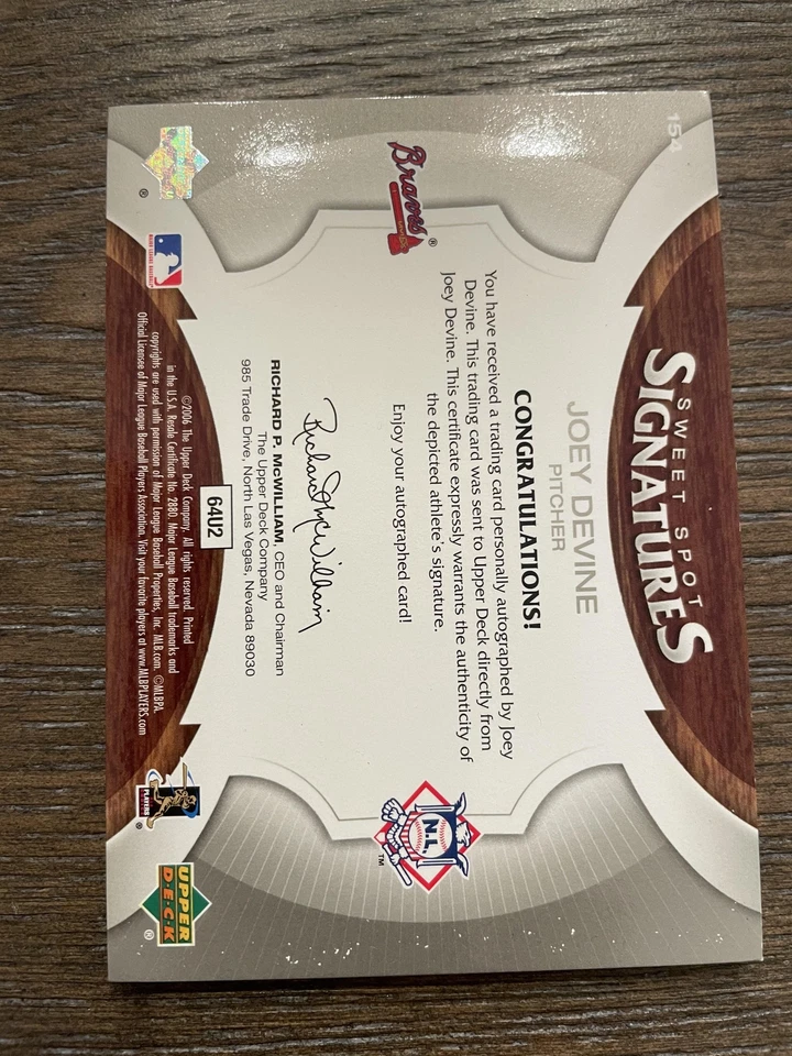 2006 Upper Deck Sweet Spot #154 Joey Devine Signatures Black Ink #/99 - Image 2 of 2