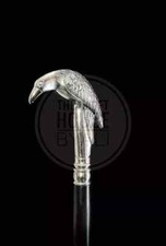 Rare Victorian RAVEN Handcrafted Walking Stick Cane-Silver Steampunk Handle