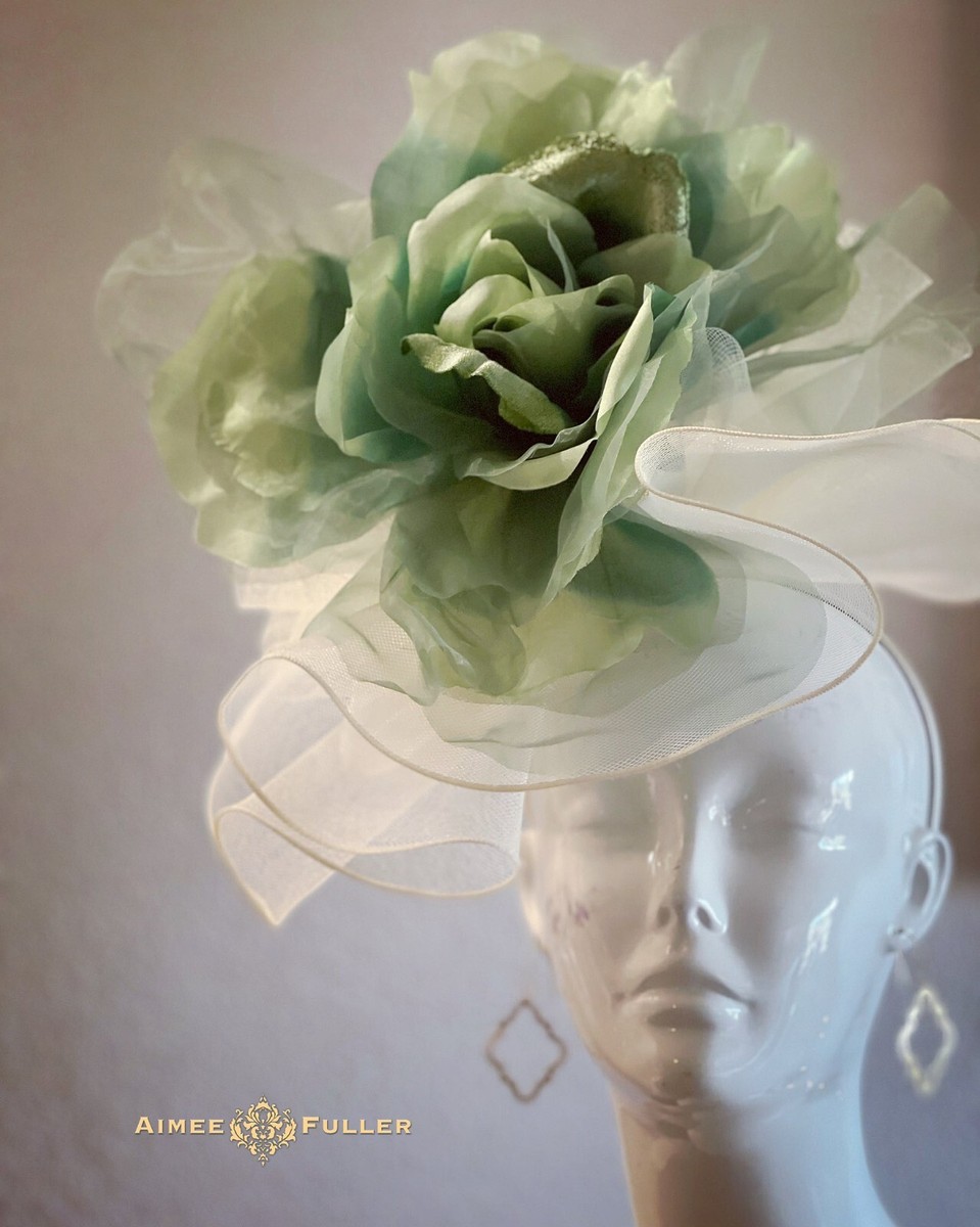 MOSS GREEN FASCINATOR ‎ RUFFLE HEADBAND HAT DERBY CHURCH TEA FASCINATOR Forest Dark Green Ladies Ascot Fascinator Headband Womens  main image 4