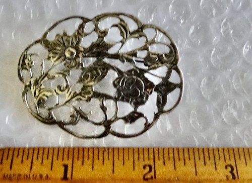 bROOCH ANTIQUE 925 STERLING SILVER FLORAL OPENWORK VICTORIAN JEWELRY neocurio - Picture 7 of 7