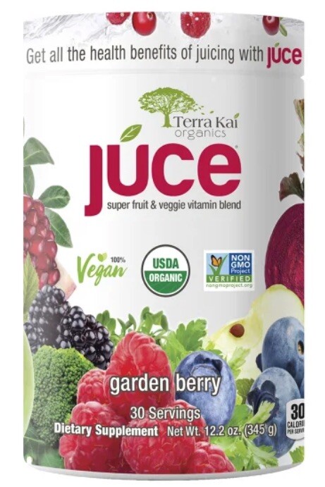 Mezcla de vitaminas súper frutas y verduras Terra Kai Organic JUCE (Garden Berry) 12,2 oz