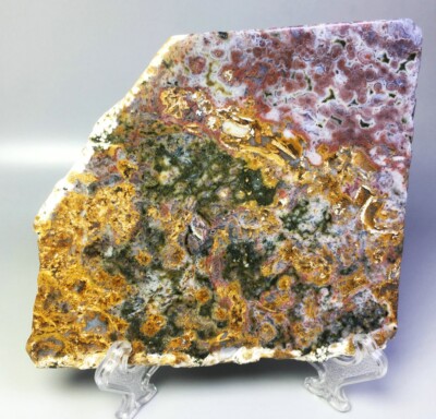 Natural Ocean Jasper Agate Quartz Crystal Stone Slice Mineral Specimen / Stand