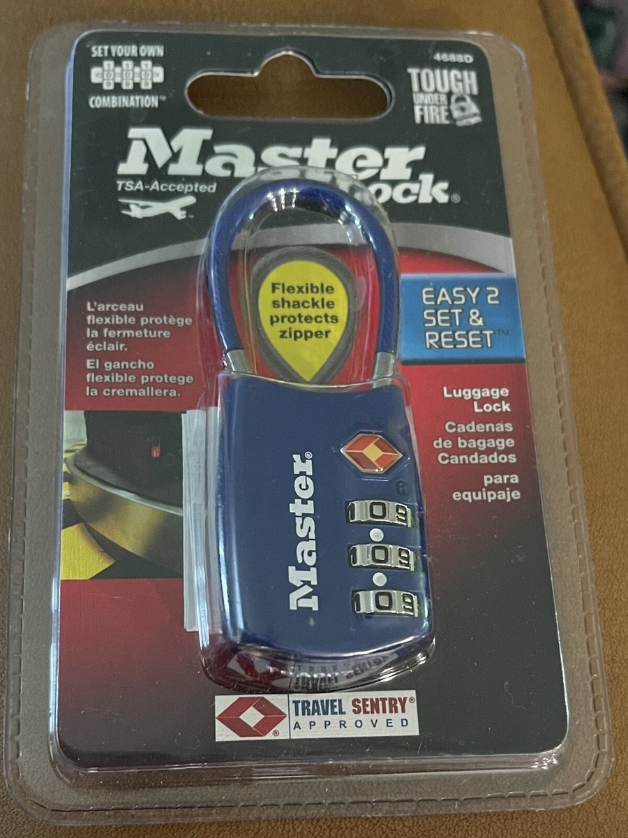 Master Lock 4688D TSA-zugelassenes Kofferschloss – Selbst Einstellbare 3-stellige Kombination, Silber, Für Reisegepäck & Rucksäcke