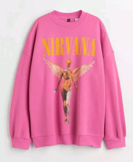 H&M Bright Pink Nirvana Angel oversized Sweatshirt XXS 8 10 BNWT