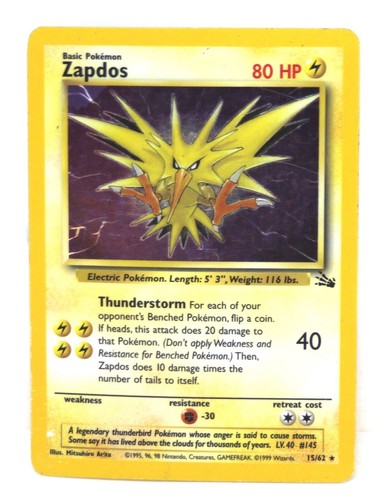 Pokémon Card Zapdos 15/62 Holo Rare - 第 1/3 張圖片