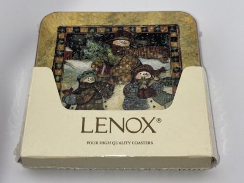 New LENOX Set of 8 SNOWMEN 4" Hardboard Coasters Glass/Drink Christmas/Holiday - Picture 2 of 4
