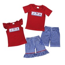 National Day Sibling Party Clothing 4th of July Flag Firework Embroidery Set