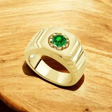 Peridot Round Cut With 925 Sterling Silver Gold Plated Ring For Men's #A170