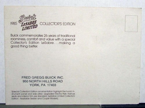 1985 Buick LeSabre Limited Collectors Edition NOS Mailer Postcard - 第 2/2 張圖片
