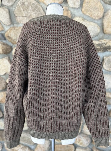 LL Bean Men’s VTG 80’s 100% Lamb’s Wool Fisherman Sweater Khaki/Red Birdseye Med - Picture 20 of 24