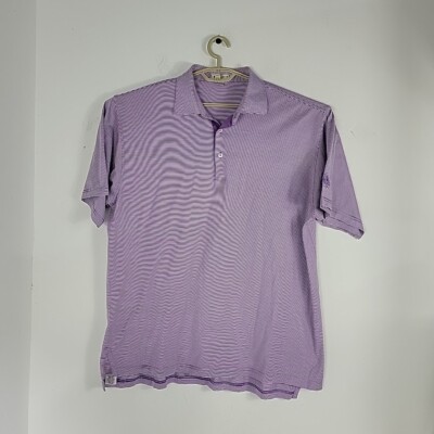 Peter Millar Polo Shirt Mens Large Purple Pastel Stripes Cotton ROCC Embroidered