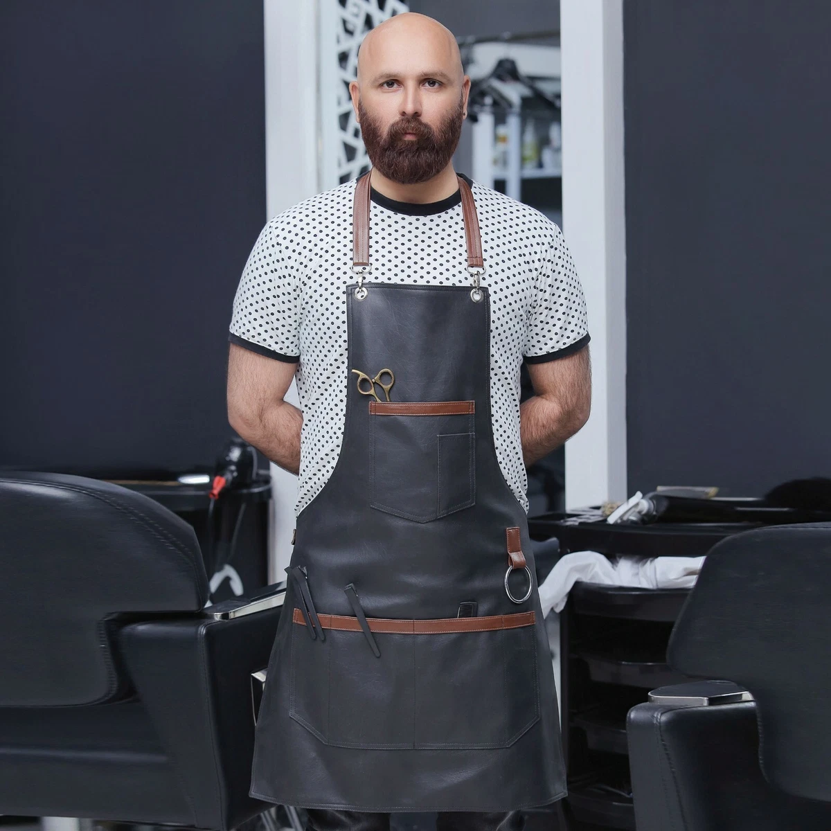 ✅Professional Black Leather Hairdressing Barber Apron Cape Barber  Hairstylist