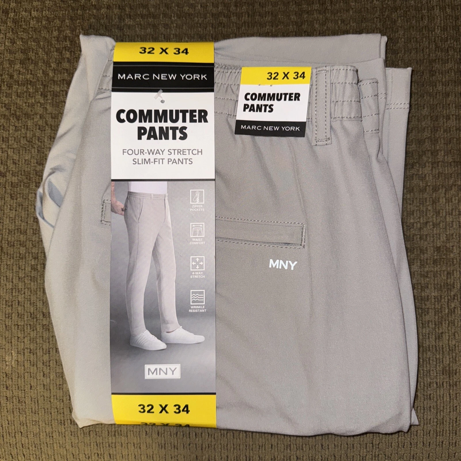NWT Marc New York MNY Commuter Travel Pant Slim Fit Stretch Gray Mens 32x34
