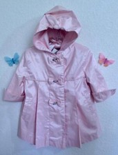 Vintage Rothschild Baby Spring Coat Raincoat 12M Pink Hooded Bows Silver Roses