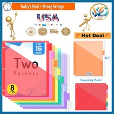 16 Count Multicolor Binder Dividers with 2 Pockets  8 Tabs for 3 Ring Binders