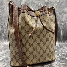 GUCCI 001.115.6179 GG Shoulder Bag Beige Brown Logo Leather Gold Hardware