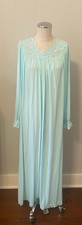 VTG Blue Shadowline Long Sleeve Lingerie Nylon /Lace /Rosette Nightgown-Med