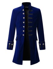 Mens Velvet Goth Steampunk Victorian Frock Coat Large Blue Long