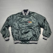 Vintage 90s Bilt Best Windows Satin Bomber Jacket Blue White 2XL USA Made VTG