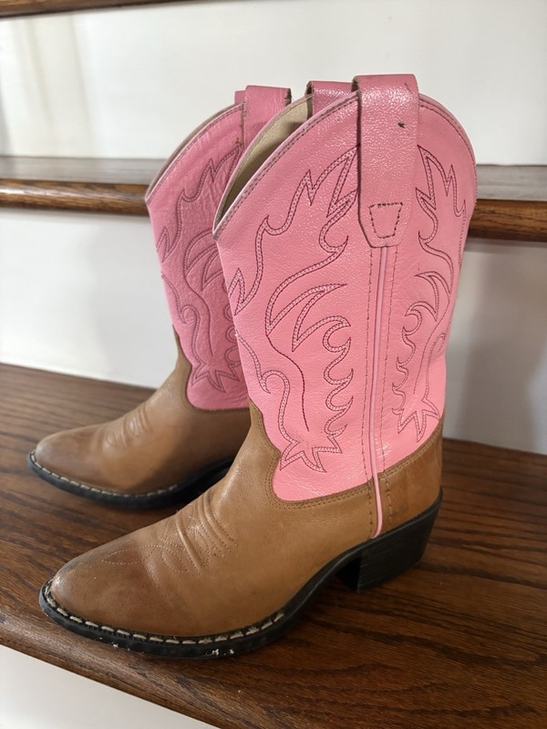 Old West Pink Toddler Girls Cowboy Leather Boots Size 10