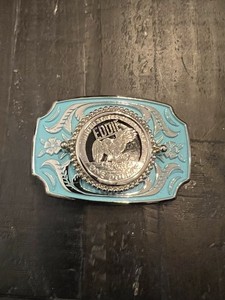 America Belt Buckle Western Flying Eagle Blue Silver Tone Made USA