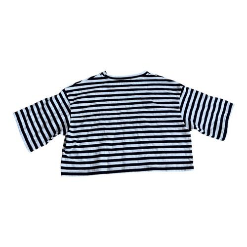 The Frankie Shop Karina Cropped Cotton T-Shirt Sz M/L Black White Striped Tee 