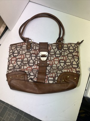 Etienne Aigner Vintage Tan Signature Logo Print Large Shoulder Bag  display picture 1