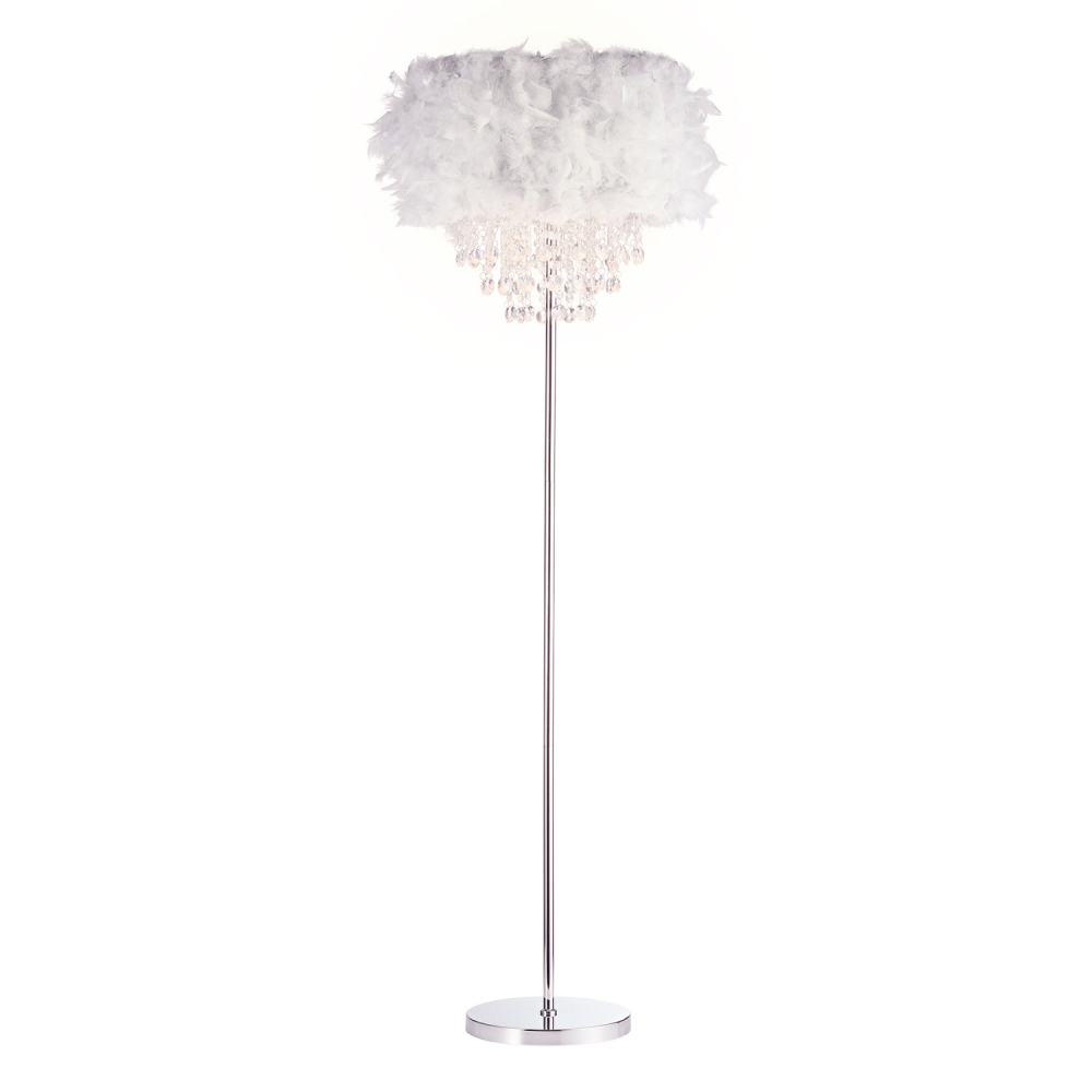 Modern Chandelier Style Grey Feather Floor Lamp with Waterfall Drops by Happy...