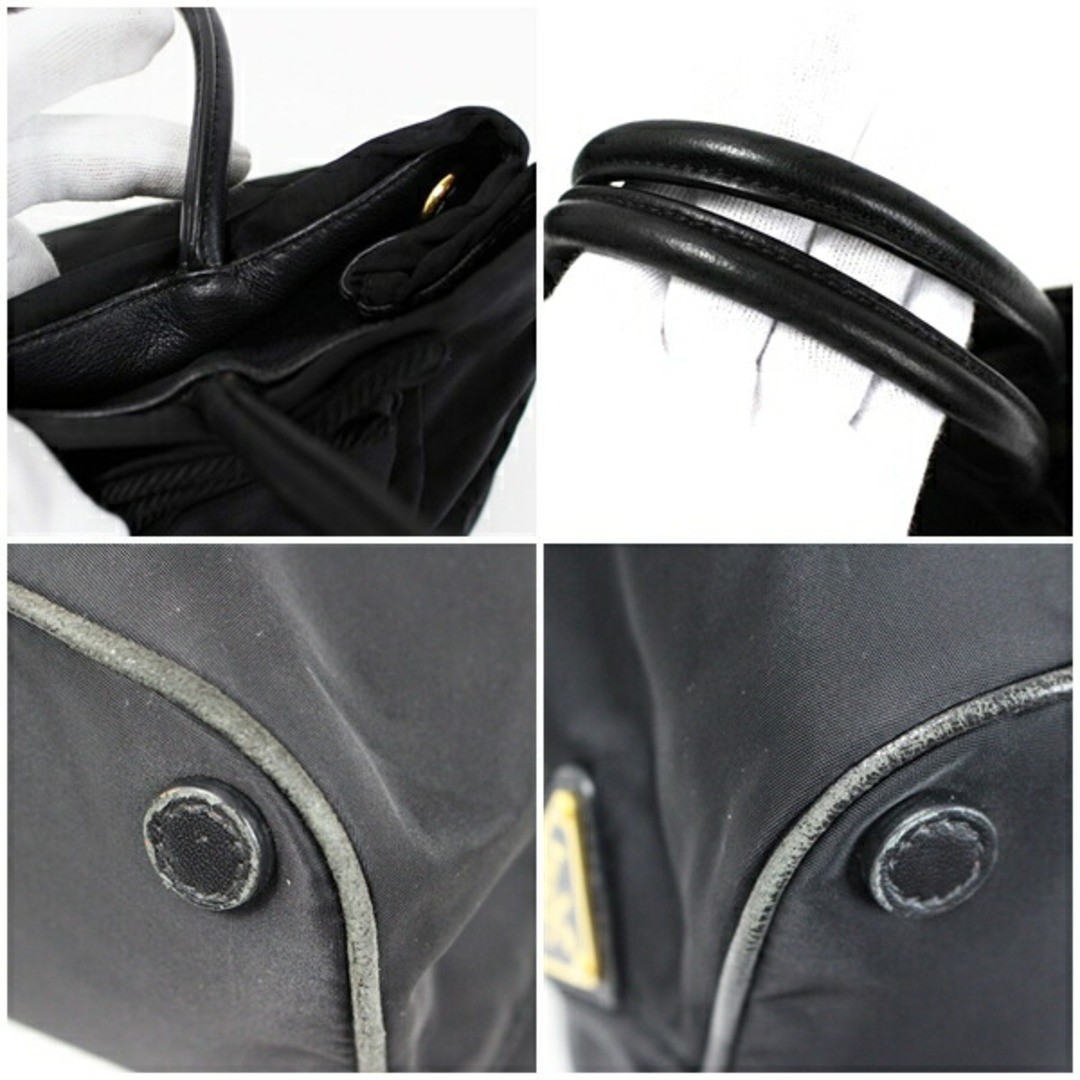 PRADA Tote Bag Ribbon Black Gold Hardware Nylon x Leather IBG068 Used AB Rank PR thumbnail 4