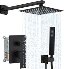 Juego de Grifo de Ducha Negro Sistema Combo de Cabezal de Ducha Lluvia 10" con Válvula Mezcladora