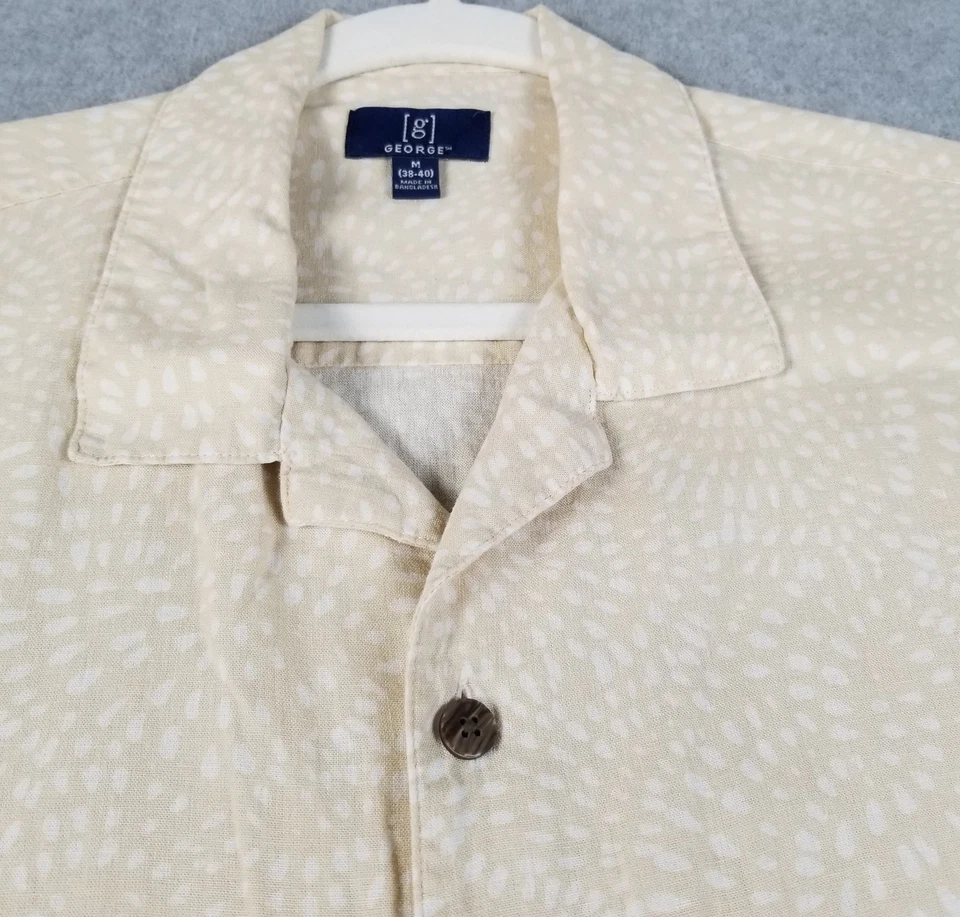 Рубашка на пуговицах мужская GEORGE средний размер M бежевая белая абстрактный карман с короткими рукавами - Изображение 3 из 4