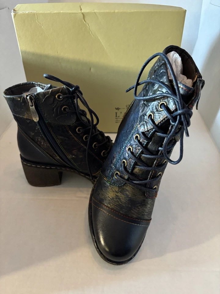 L’Artiste by Spring Step Fallinluv Leather Lace-Up Boots –Navy Multi Sz 6. 054 - Image 4 of 4