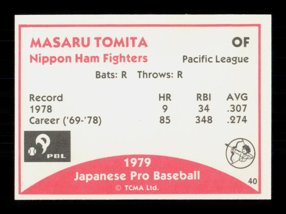 1979 TCMA Japanese Pro Baseball #40 Masaru Tomita Nippon-Ham Fighters - Image 2 of 2