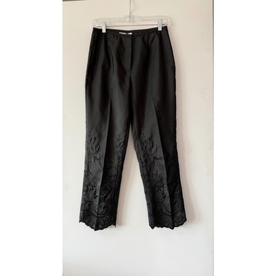 Vintage Renfrew Size 6 Black Floral Embroidered Trouser Pants Made in USA Pin Up