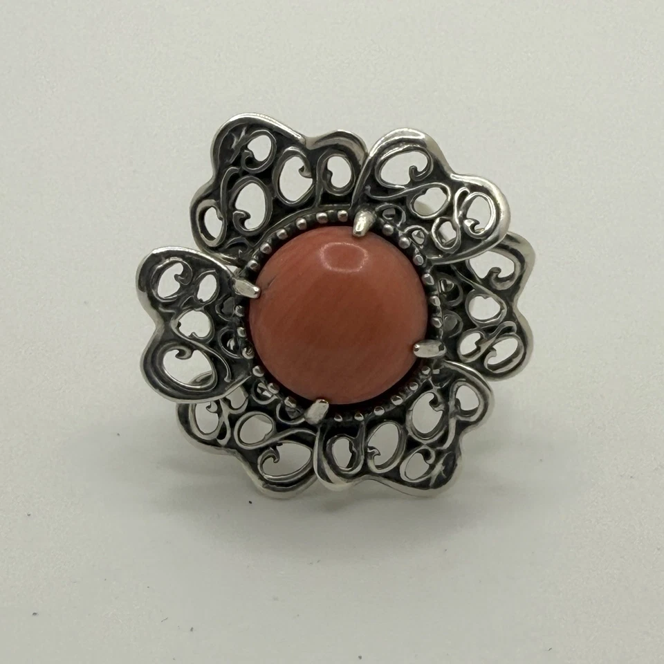 Anillo Carolyn Pollack Plata Esterlina Coral CP Diseño Firma Flor Talla 7.25 Foto 2 de 4