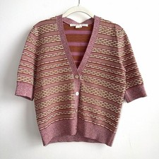 Veronica Beard Toyama V Neck Cardigan Sweater Preppy Striped Pink Size Small
