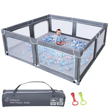 Todale Baby Play Yard - 70 x 59 in, Grey - Extra Large Mesh Playpen for Babie