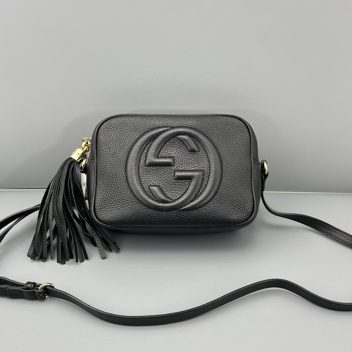 Authentic Gucci Soho Disco Black Pebbled Leather Crossbody Camera Bag