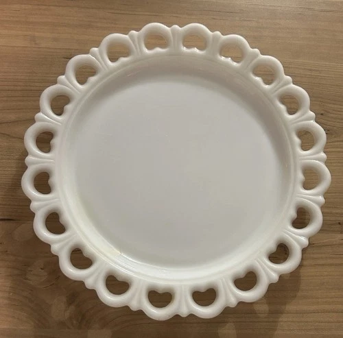 Vintage 13 Inch Lace Scallop Edged Anchor Hocking Milk Glass Platter