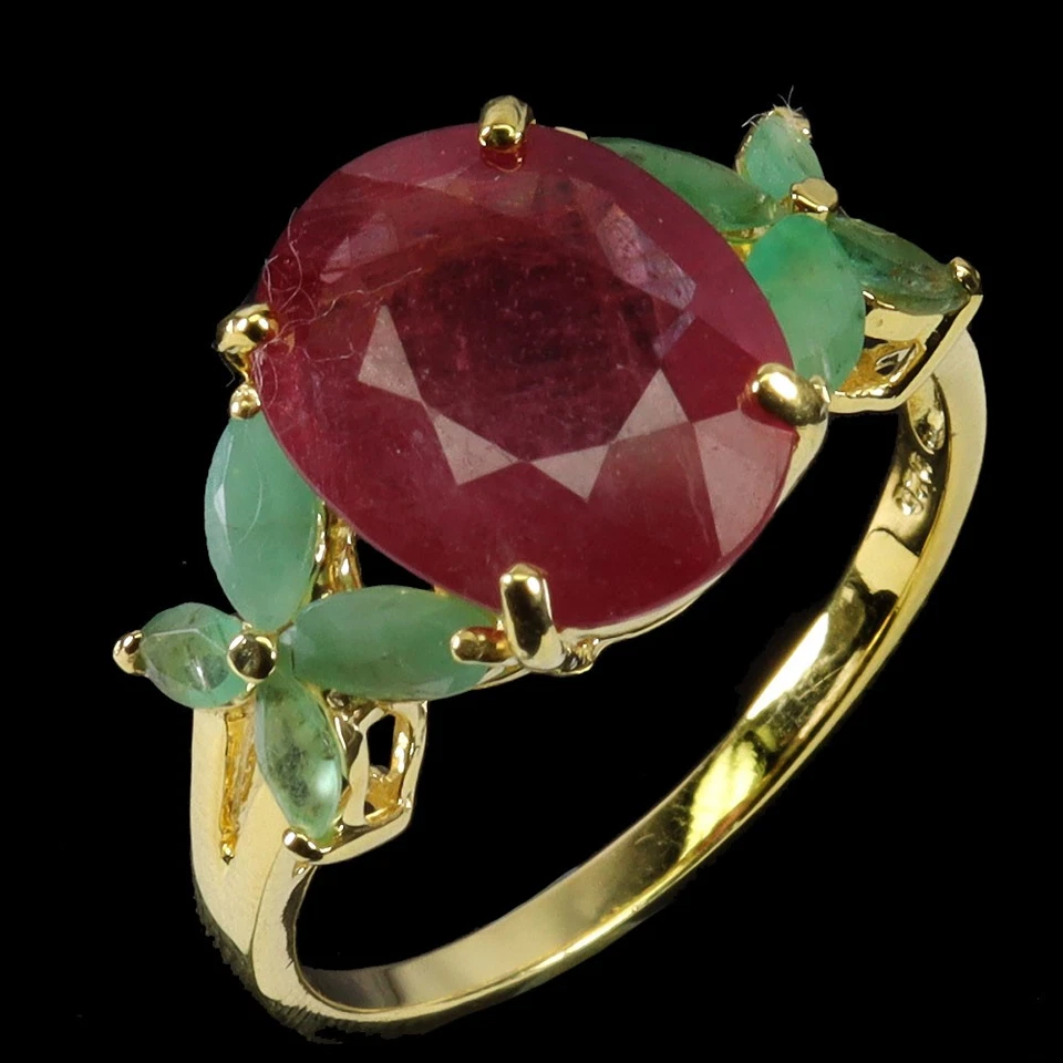 925 Sterling Silver Ring Oval Ruby 12x10mm Emerald Gemstone Jewelry Size 9 - Image 2 of 4