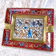 Vintage Hermes Cigar Ashtray Porcelain Change Tray Chasse en Inde India Gold