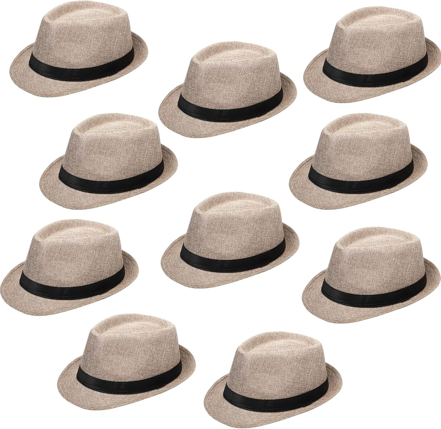 1920s Style Fedora Hat 10-Pack - Short Brim Panama Sun Hats for Men & Women